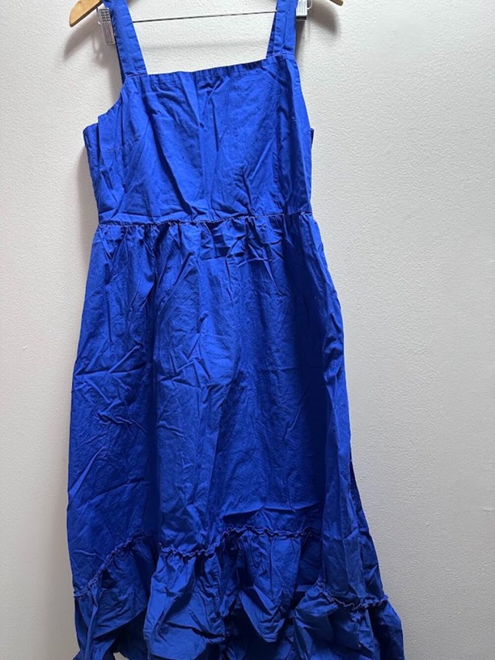 Who What Wear Blue Cotton Tiered Maxi Dress Square Neck Size L